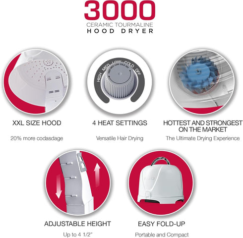 Red by Kiss 3000 Ceramic Tourmaline Professional Hood Dryer (BOD04)