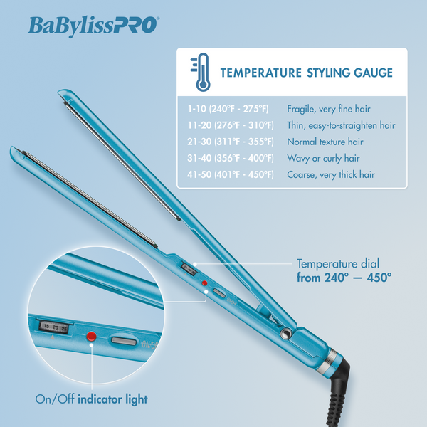 BAB44677 CONAIR BABYLISSPRO NANO TITANIUM FLAT IRON-ULTRA THIN(44677) 1" 450f