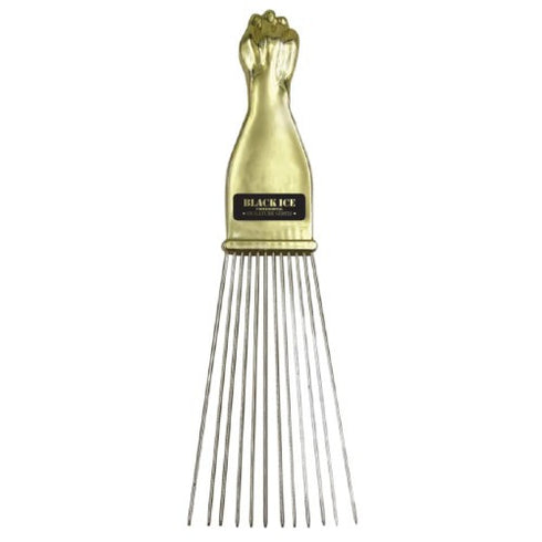 BLACK ICE GOLD HANDLE METAL PIK COMB LONG TRAPEZOID BIC212T