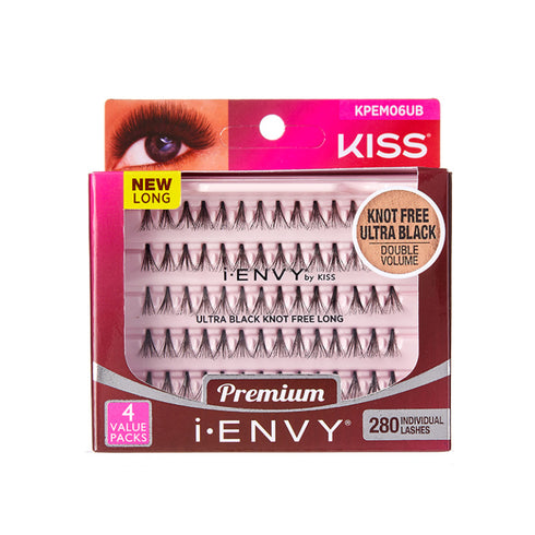 Kiss I Envy Individual Ultra Black Knot Free Long Eyelashes - KPEM06UB