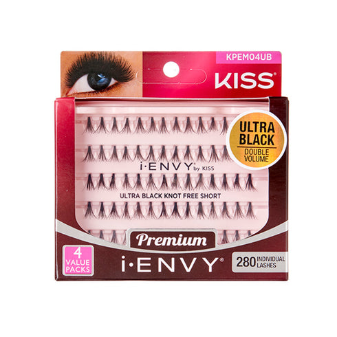 Kiss I Envy Individual Ultra Black Knot Free Short Eyelashes - KPEM04UB